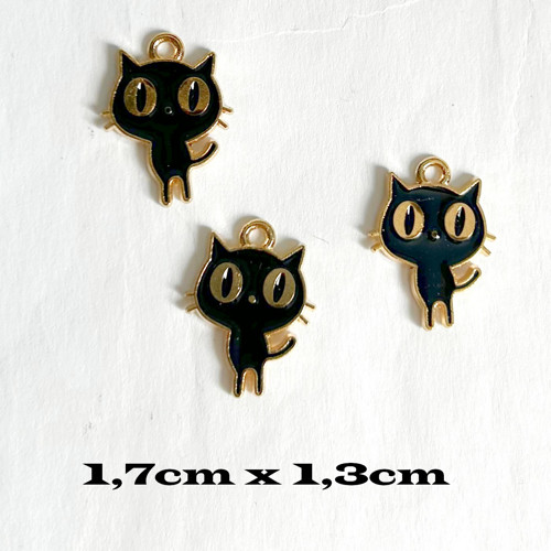 Přívěsek-černo-zlatý kocourek-1,7cmx1,3cm - 1ks