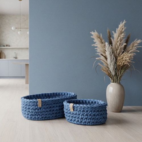 Háčkované košíky | set Blue Smoky