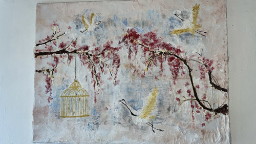 Abstraktní obraz – Sakura, strukturované plátno 60