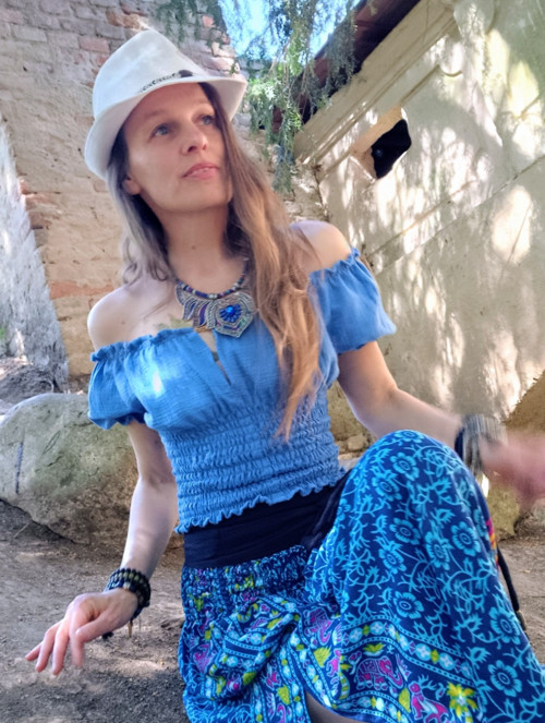 Top Kratký Modrý Žabičkovaný — foto 1