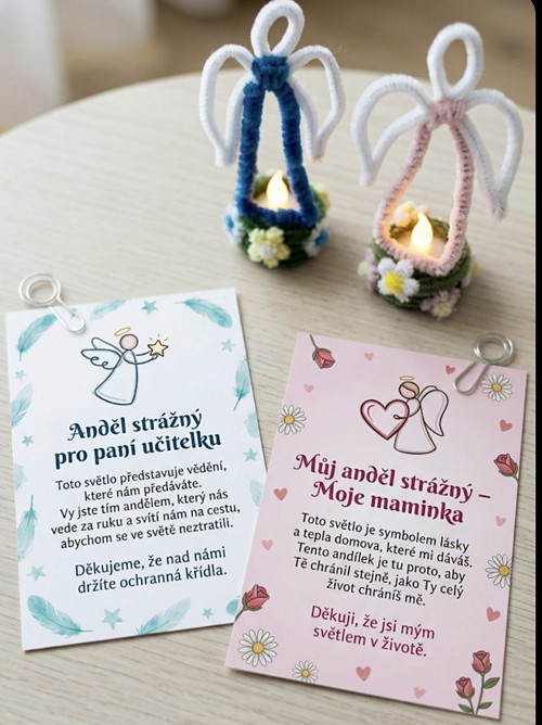 Andílci s led svíčkou a přáním
