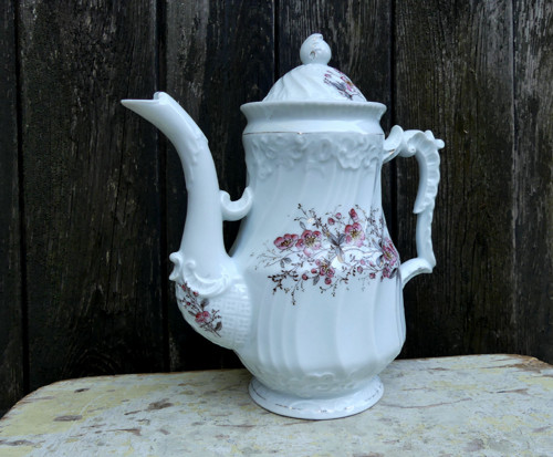 Květy růžové...starožitná porcelánová konvice