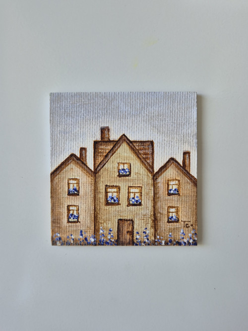 Malovaný magnet – Jarní domečky, modrá