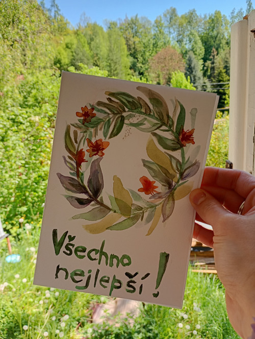 Přání Všechno nejlepší akvarelový věnec