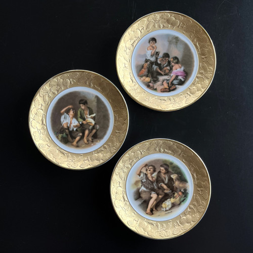 3x malý závěsný talíř 12 cm, pravý lept, Krautheim