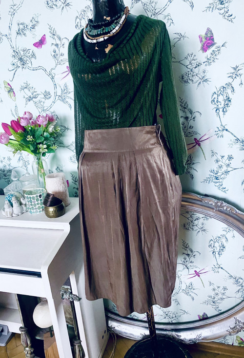 Sukně olivka s hedvábím — foto 1