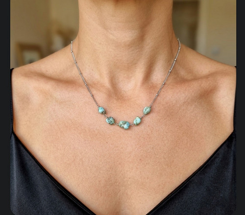 "Larisa" Náhrdelník (larimar, nerezová ocel)