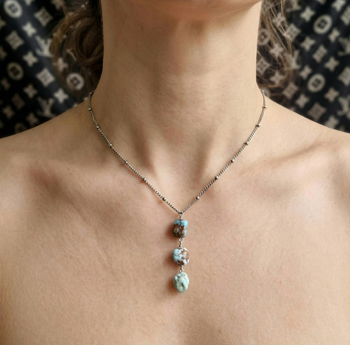"Larisa 2" Náhrdelník (larimar, nerezová ocel)