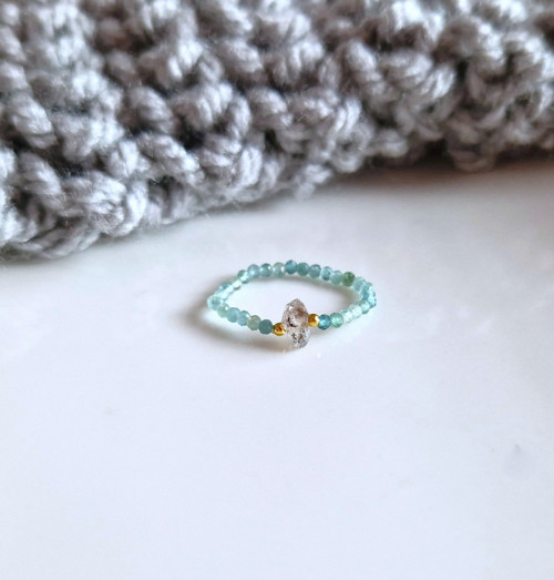 Prsten*diamant Herkimer*modrý turmalín*Ag — foto 1