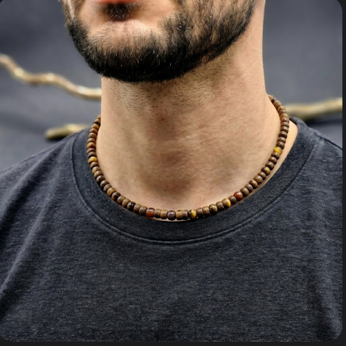 "Toby 5" Pánský náhrdelník (kokos, tygří oko)