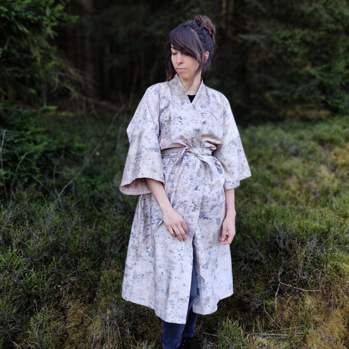 Kimono šaty přírodně barvené- borůvčí
