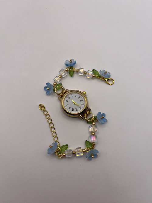 Náramkové hodinky handmade Modré kvítí