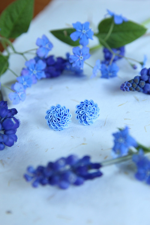 Náušnice květinkové Cold blue - žíhané