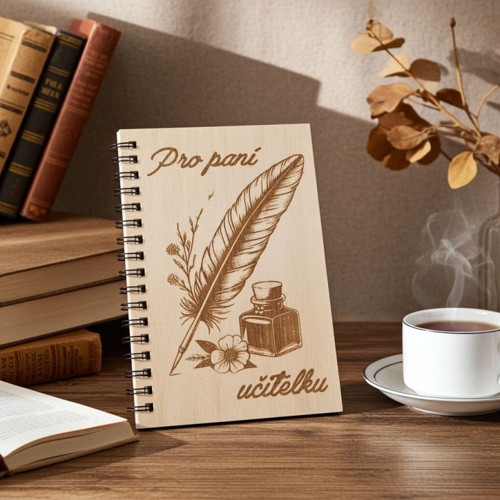 Zápisník s dřevěnými deskami pro paní učitelku A6