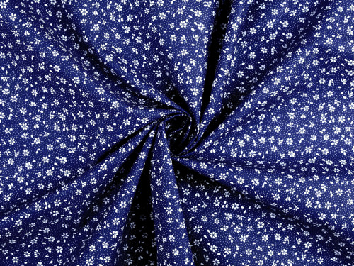 Bavlněná látka drobné květy (10cm) - modrá/bílá