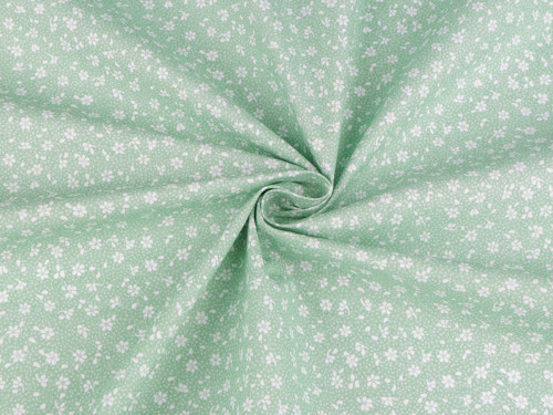 Bavlněná látka drobné květy (10cm) - zelená/bílá