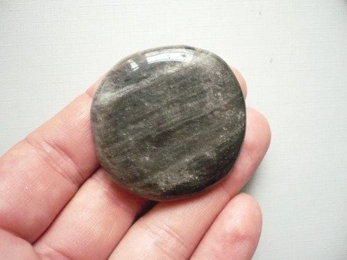 Placka - obsidián stříbrný 44 mm, č.673w