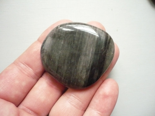 Placka - obsidián stříbrný 47 mm, č.674w