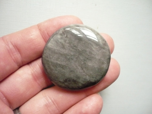Placka - obsidián stříbrný 40 mm, č.677w