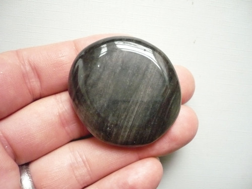 Placka - obsidián stříbrný 40 mm, č.678w