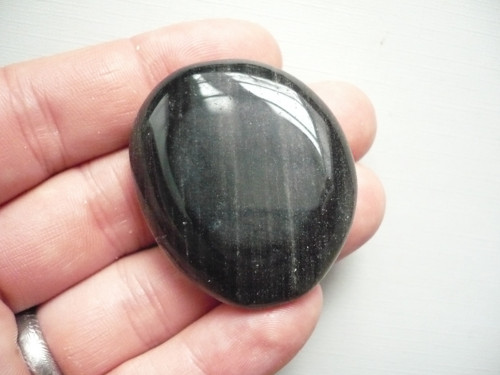 Placka - obsidián stříbrný 44 mm, č.691w