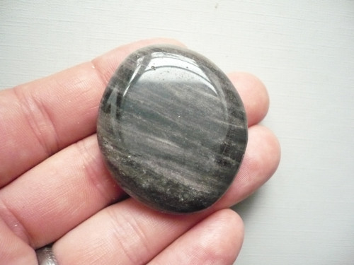 Placka - obsidián stříbrný 44 mm, č.693w