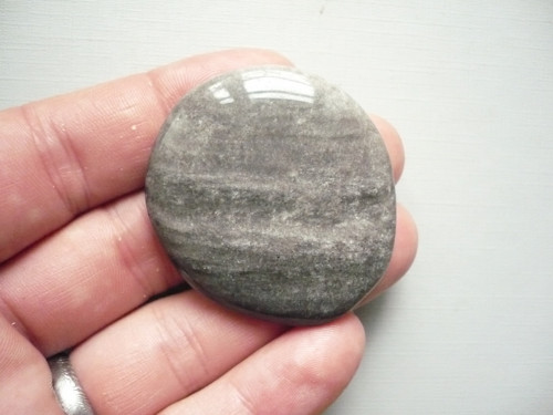 Placka - obsidián stříbrný 46 mm, č.695w