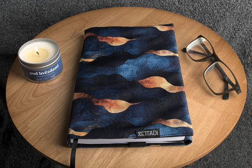 BOOKISH obal na knihy - modré a zlaté vlny