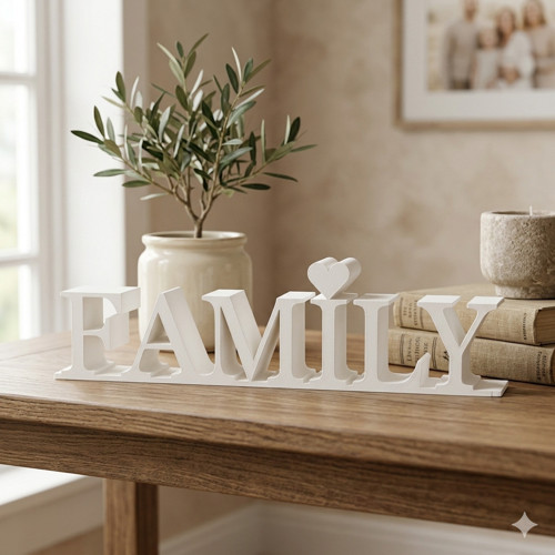 3D dekorační nápis FAMILY se srdíčkem – bílý