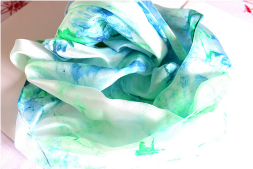 Modrá a zelená - hedvábí - šála 180x45