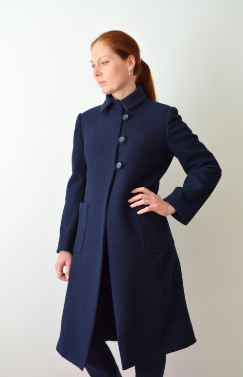 Temně modrý kabát vel.M - 100% merino vlna