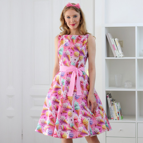 Betty - retro šaty se zmrzlinami, ružové