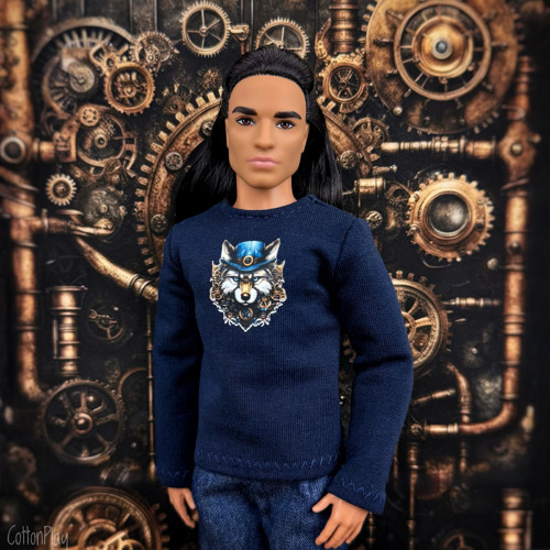 Steampunk mikina pro Kena - tmavě modrá s vlkem