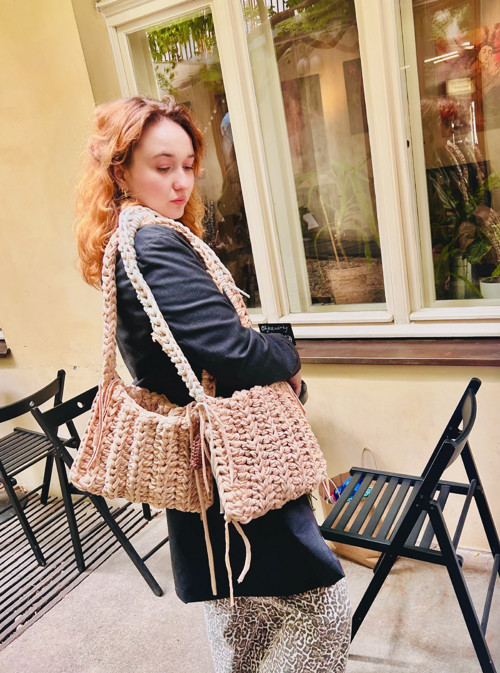 Háčkovaná kabelka Písková kolekce