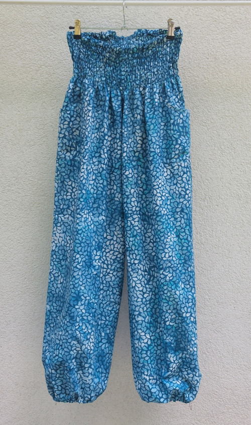 Turecké kalhoty modré kapky-bali batik