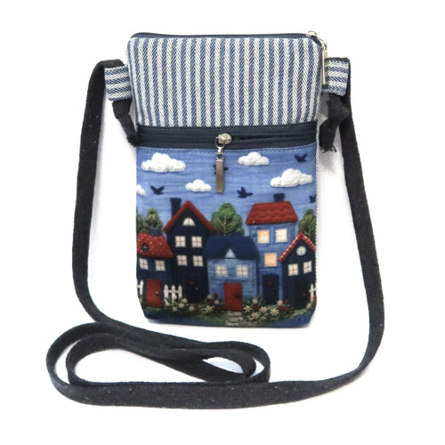 DŽÍNOVÉ DOMEČKY - taštička crossbody na mobil