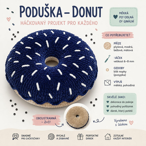 Polštářek – Donut. Háčkovaný návod (PDF)