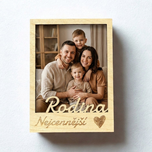 Dřevěný fotorámeček se vzkazem - Rodina