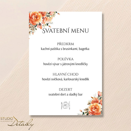 Svatební menu - Květinová terakota
