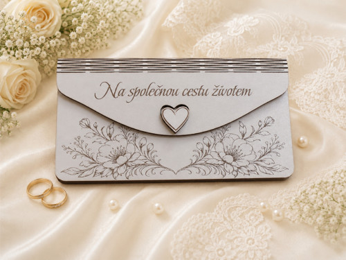Obálka na peníze - svatební s růžičkou