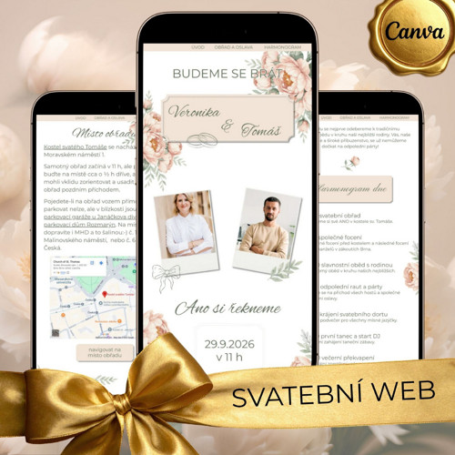 Svatební web PIVOŇKA - Canva šablona — foto 1