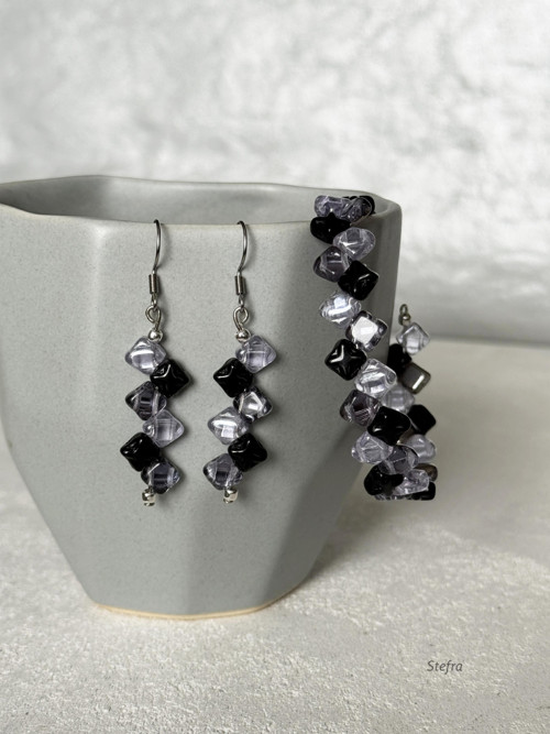 Set náramku a náušnic - Black & purple