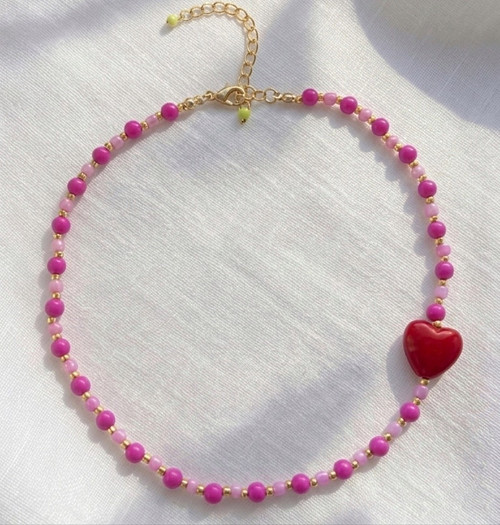 Handmade řetízek z korálků - Srdcovka️
