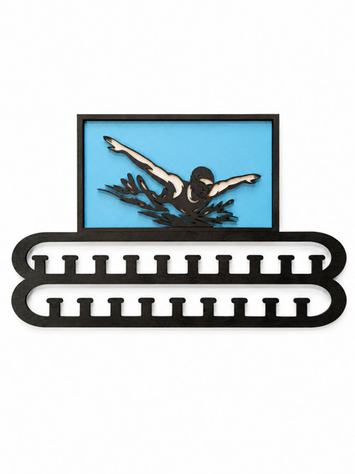 Dřevěný věšák na medaile Plavec – svítící dekorace