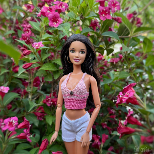 Top s kytičkou pro Barbie - růžový