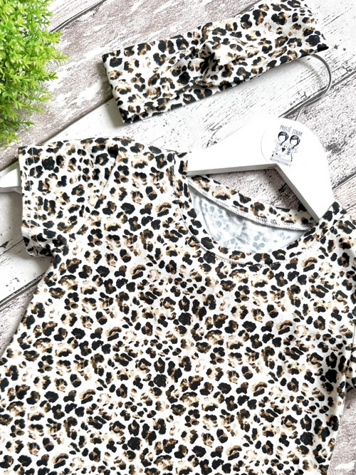 SKLAD Dětské šaty Áčko a ČELENKA DÁREK Leopard