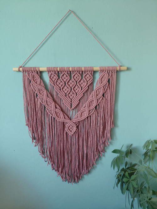 Macramé na zeď starorůžové 60x70cm