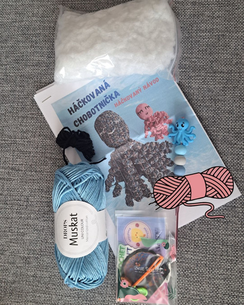 Háčkovací set Chobotnička (bavlna světle modrá) ú1 — foto 1