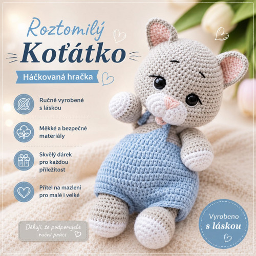 Návod na háčkování – Roztomilé koťátko v kombinéze