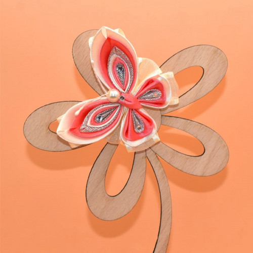Motýl kanzashi - krémovorůžovostříbrný